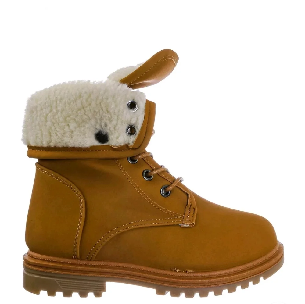 Whitney23K Girl/Kid Fold Lace Up Boot Faux Fur Lined Folded Collar Size 13